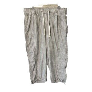 Lane Bryant Linen Blend Cropped‎ Pants Womens Size 14/16 Blue Striped Coastal